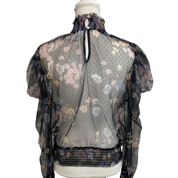 L.I.F.E. - LOVE IS FOR ETERNITY - SHEER HIGH COLLAR MESH SMOCK PUFF SLEEVE B20 - Picture 6 of 12